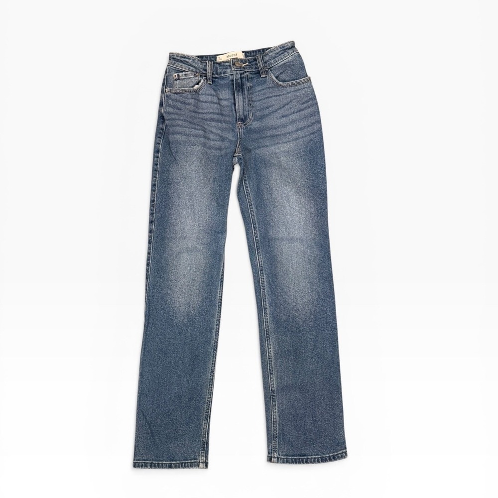 Hollister High-Rise Straight Leg Jeans Mid Rise 24/00 (24x29) Stretch Whiskering